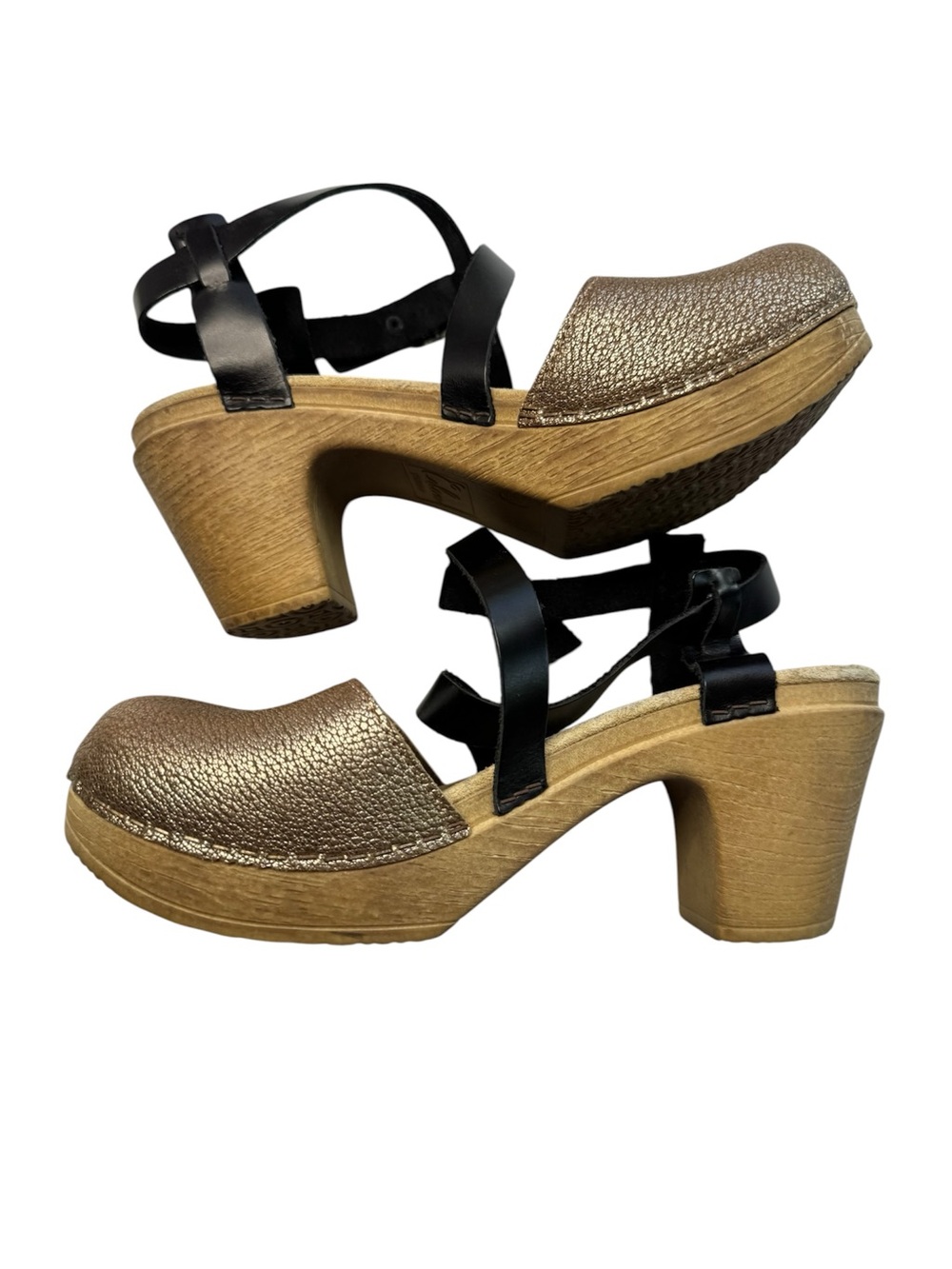 Calou Stockholm Tilda Clog Black Strap with Metallic Gold Toe Size 38 - Picture 3 of 6